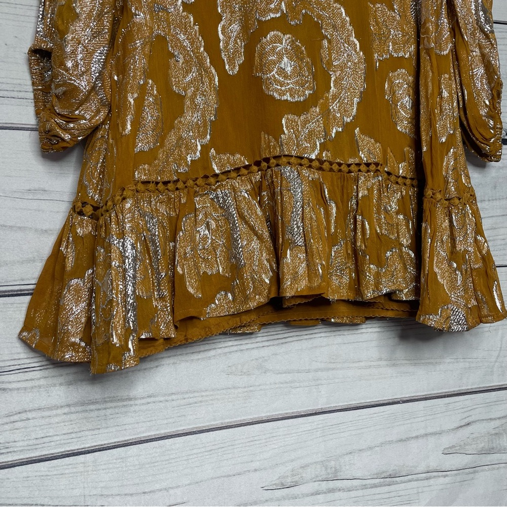 Anthropologie Maeve gold flounce skirt dress petite M - Picture 3 of 14